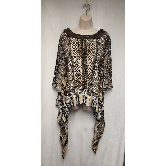 Roaman's Womens Multi-Brown Plus Size L 18/20 Flowy Swing 3/4 Blouse - Picture 2 of 8